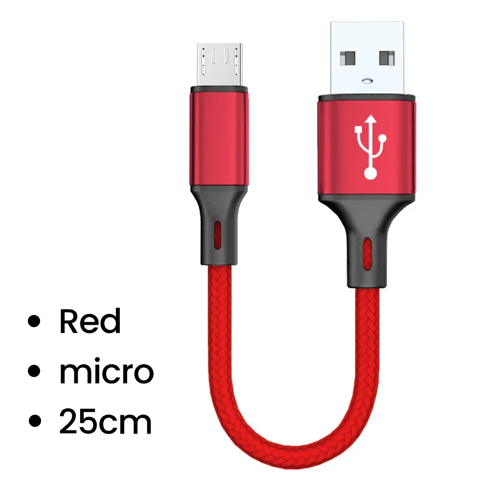 Câble Micro USB court 0,25 m à charge rapide et transfert de données, pour batterie externe, compatible Samsung et téléphones Android 14