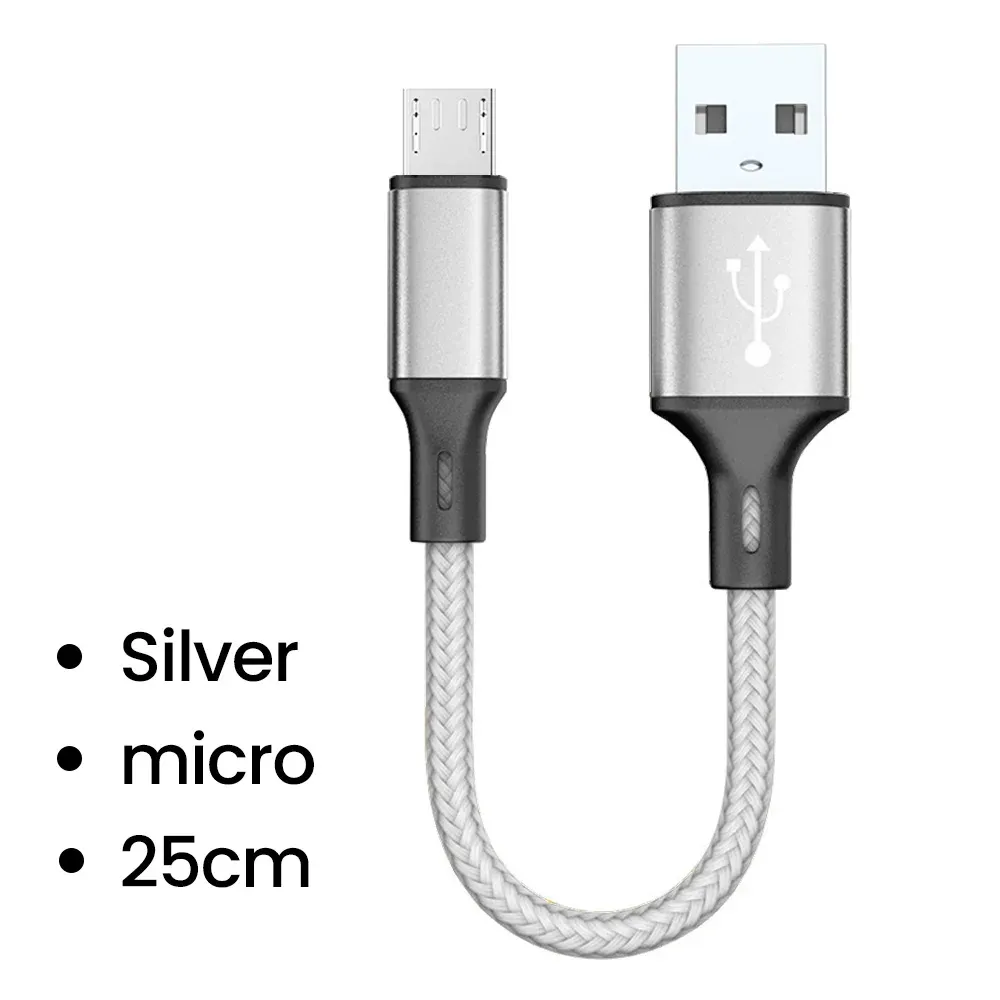 Câble Micro USB court 0,25 m à charge rapide et transfert de données, pour batterie externe, compatible Samsung et téléphones Android 13