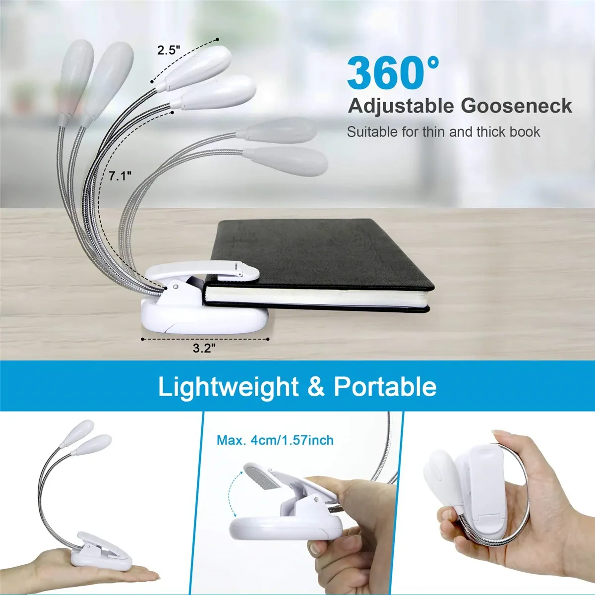 Lampe LED à pince pour pupitre, vue latérale