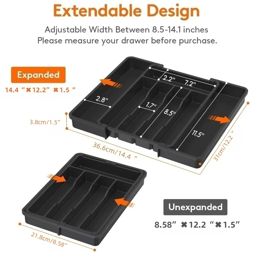 Organisateur de couverts 1 pièce extensible, plateau réglable pour tiroir de cuisine, rangement pour fourchettes et couteaux 2