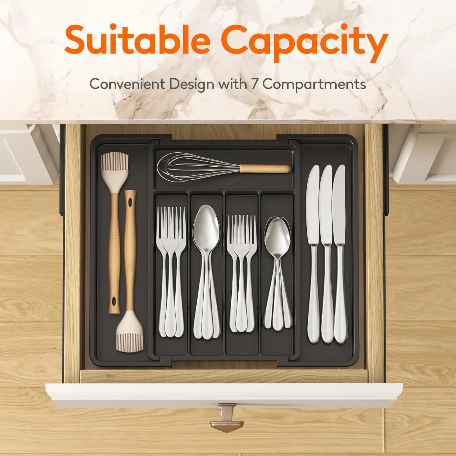 Organisateur de couverts 1 pièce extensible, plateau réglable pour tiroir de cuisine, rangement pour fourchettes et couteaux 4