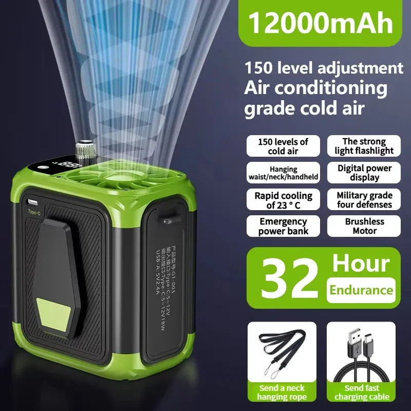 Mini ventilateur de cou USB sans lame, rechargeable, à grande vitesse, portable et multifonctionnel, avec affichage numérique et éclairage LED, idéal en extérieur 8