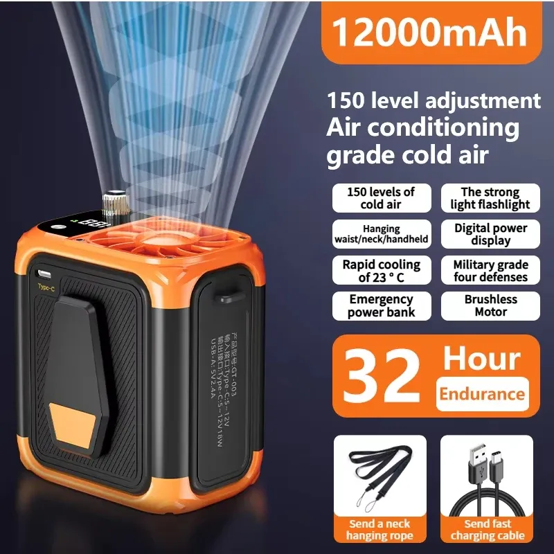 Mini ventilateur de cou USB sans lame, rechargeable, à grande vitesse, portable et multifonctionnel, avec affichage numérique et éclairage LED, idéal en extérieur 7