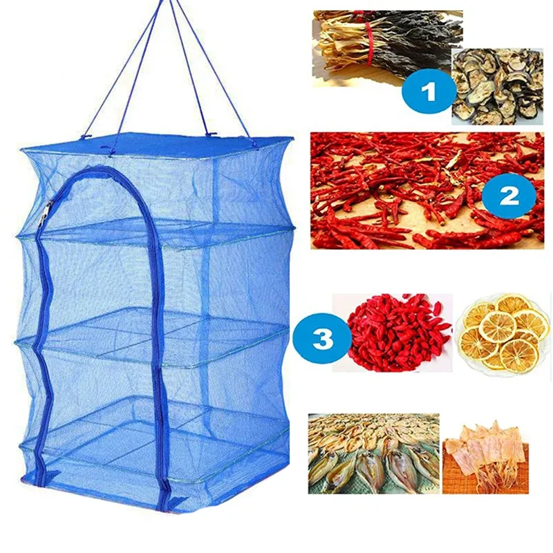 Filet de séchage pliable à 4 couches, support de séchage pour légumes et poissons, filet de séchage en PE, 35 x 35 x 65 cm - Image 1