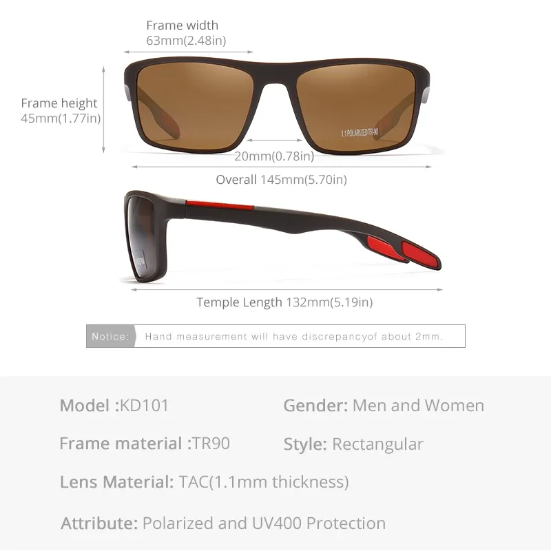 Lunettes de soleil rectangulaires polarisées KDEAM pour homme, ultra légères 5