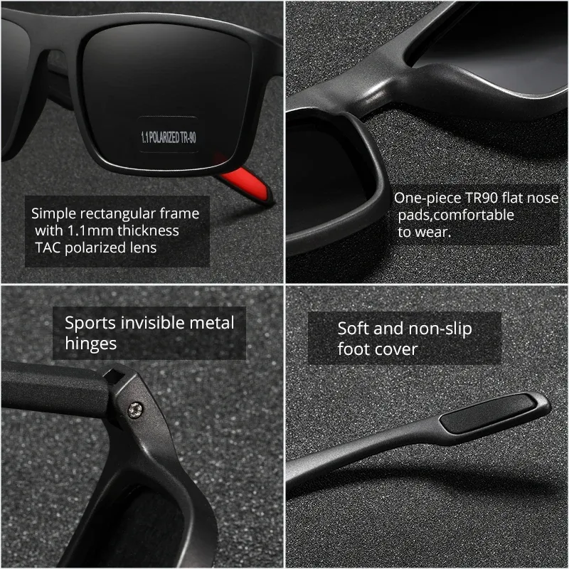Lunettes de soleil rectangulaires polarisées KDEAM pour homme, ultra légères 6