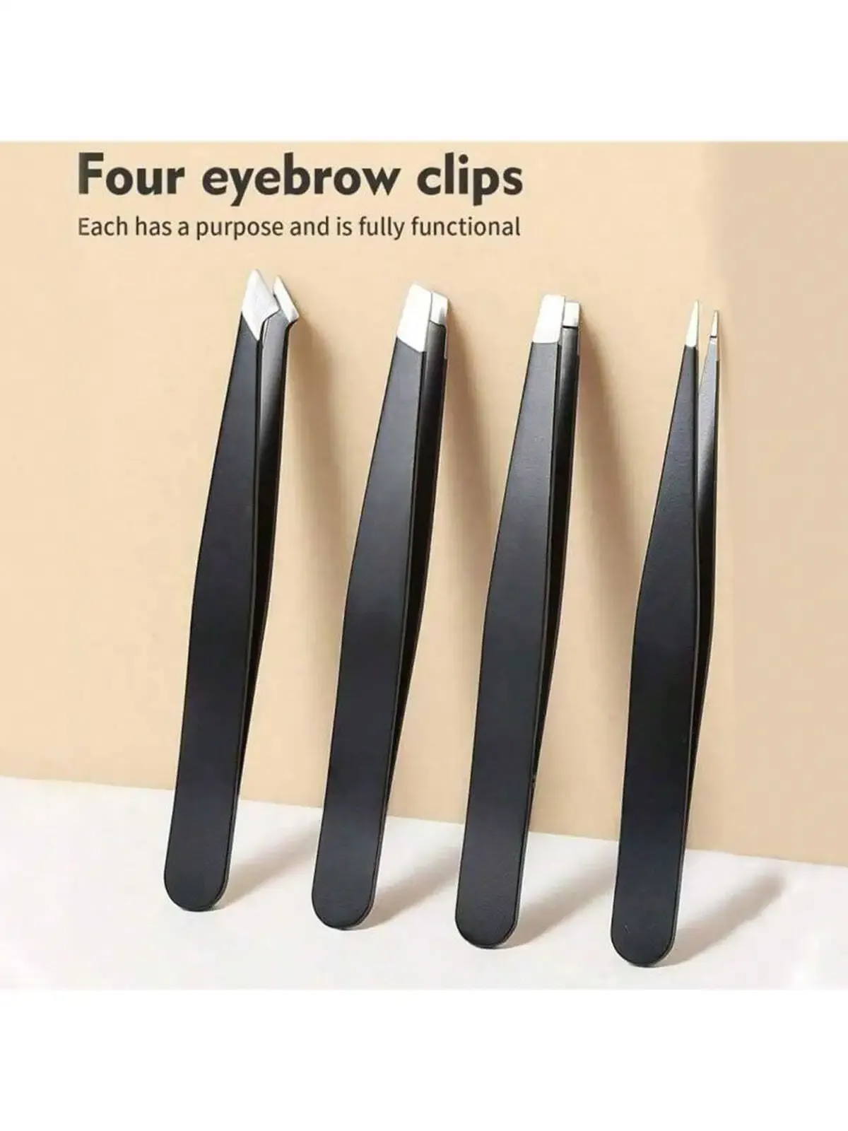 Pincettes à sourcils en acier inoxydable, vue d'ensemble