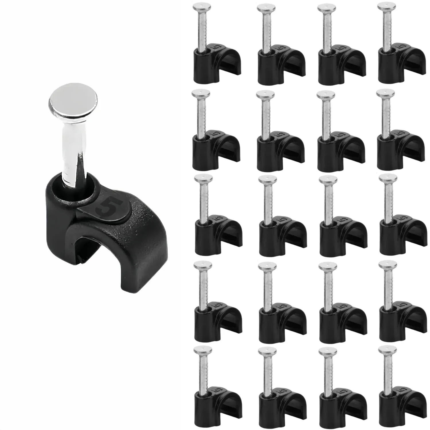 100 serre-câbles à clouer, clips muraux ronds noirs pour câbles Ethernet, clips pour câbles coaxiaux et câbles de haut-parleurs 6