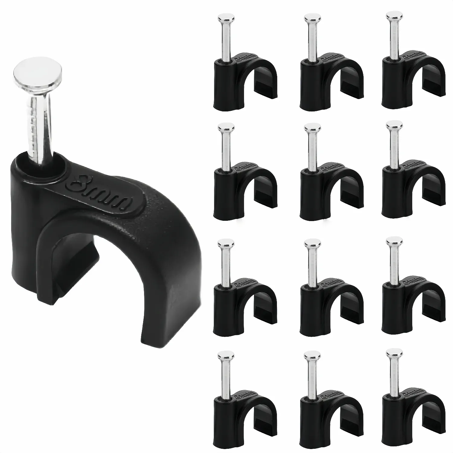 100 serre-câbles à clouer, clips muraux ronds noirs pour câbles Ethernet, clips pour câbles coaxiaux et câbles de haut-parleurs 9