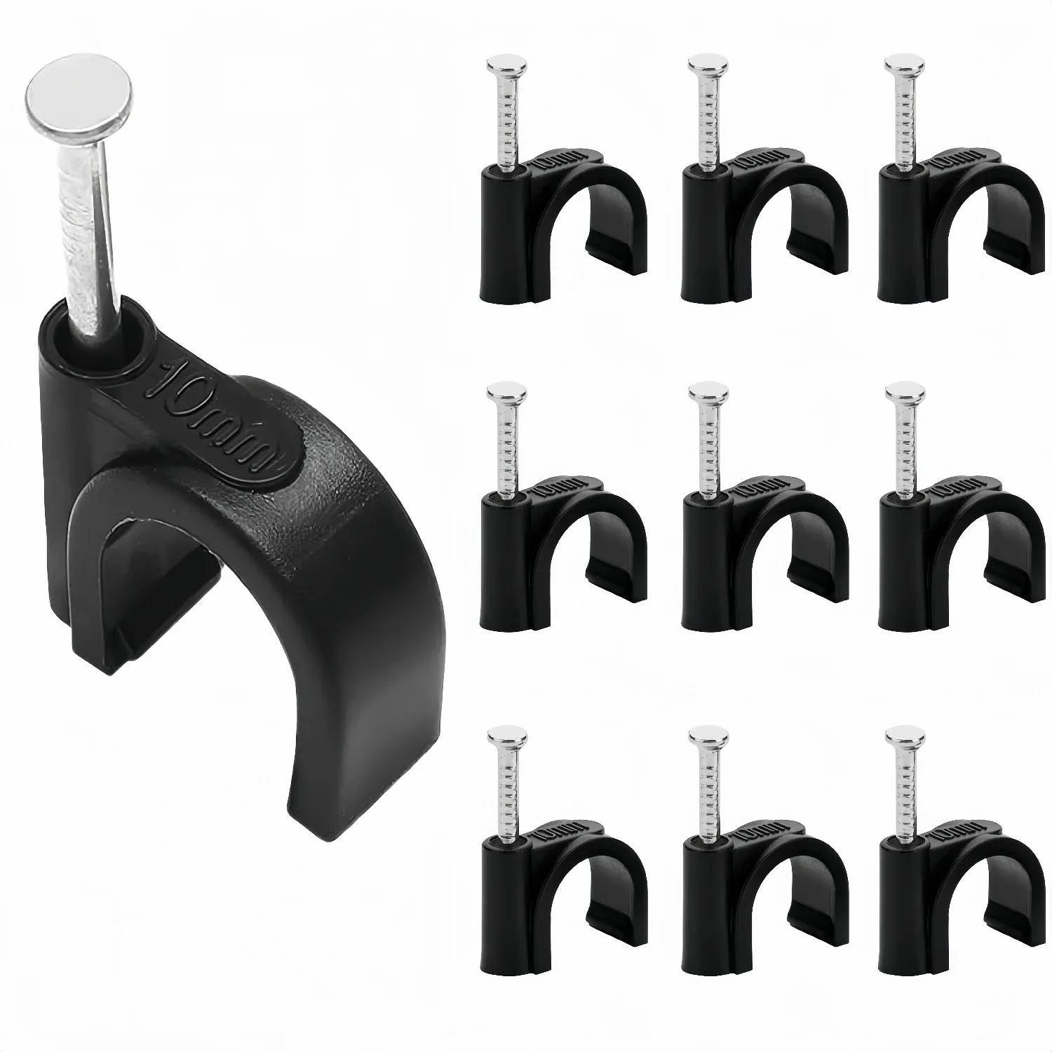 100 serre-câbles à clouer, clips muraux ronds noirs pour câbles Ethernet, clips pour câbles coaxiaux et câbles de haut-parleurs 8