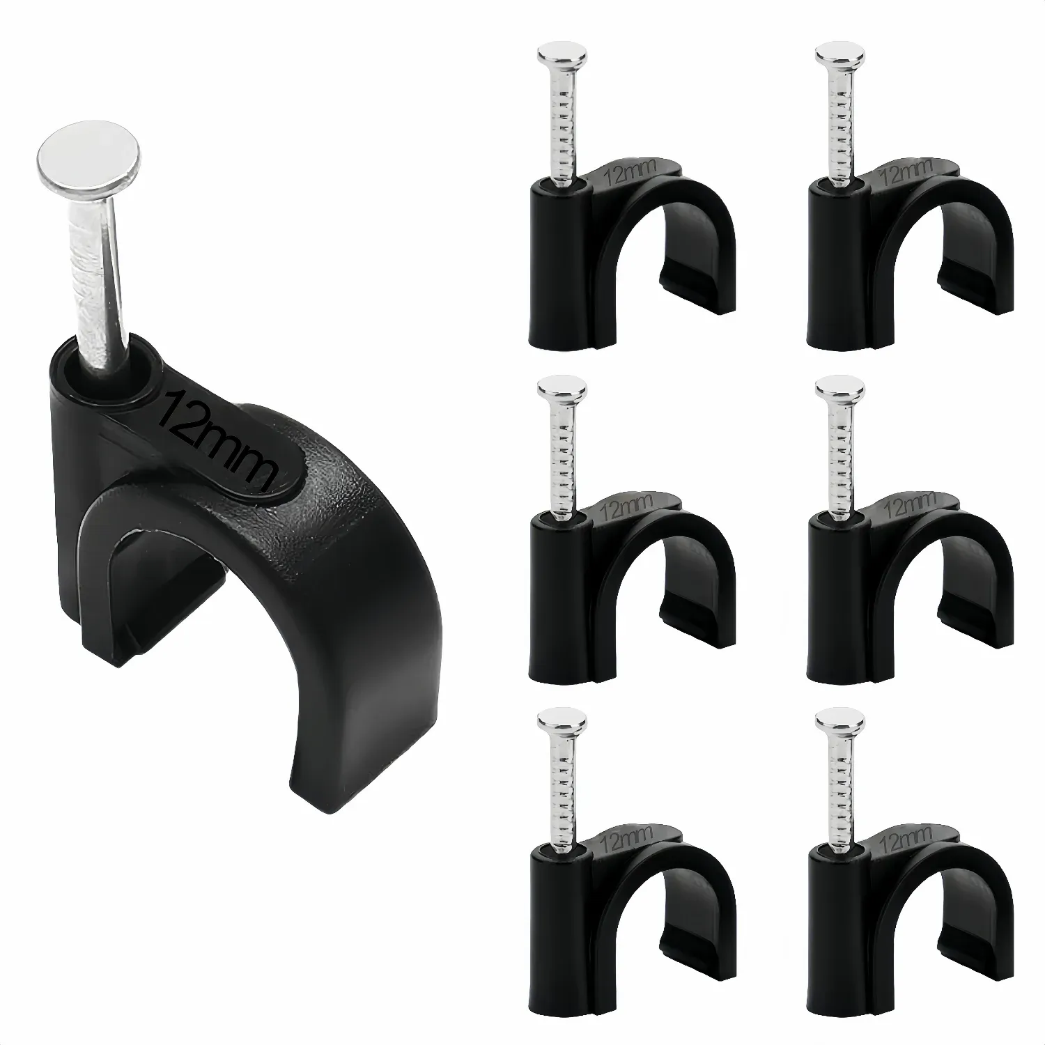 100 serre-câbles à clouer, clips muraux ronds noirs pour câbles Ethernet, clips pour câbles coaxiaux et câbles de haut-parleurs 12