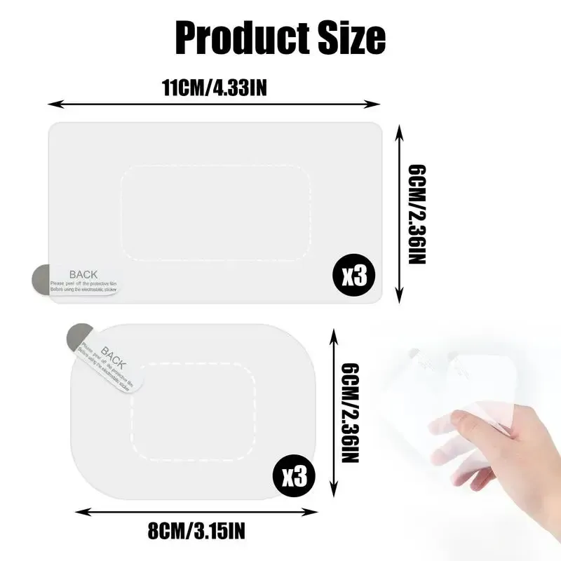 Autocollants électrostatiques transparents pour pare-brise, compatibles caméra de tableau de bord (lot de 6) 6