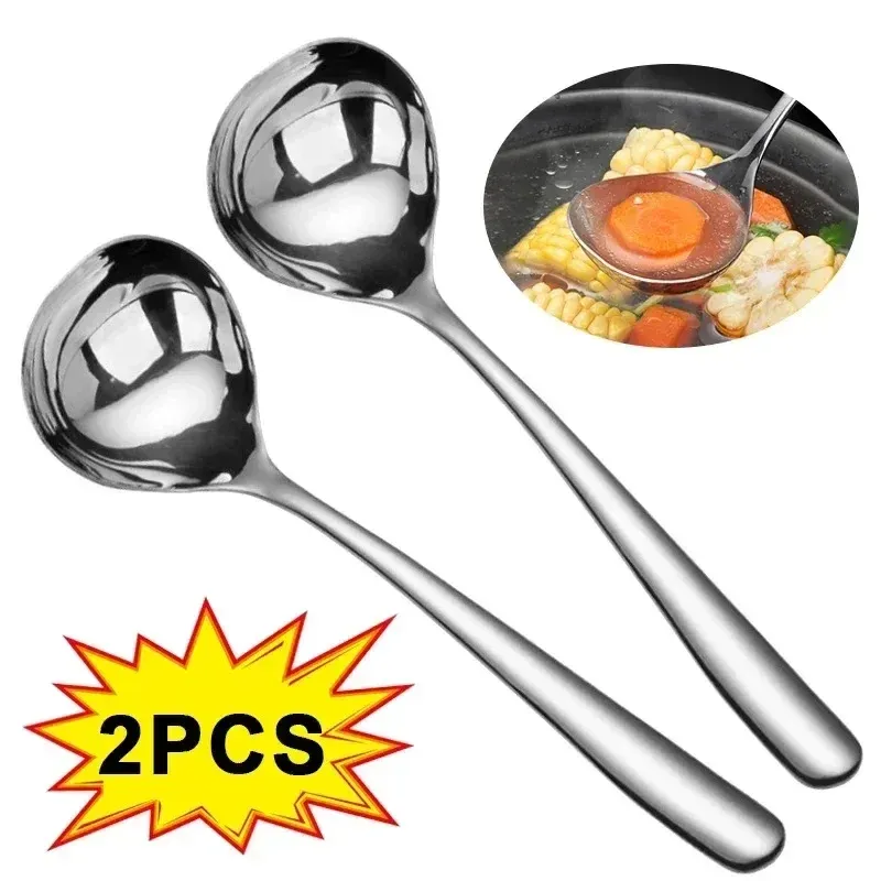 Cuillère à soupe épaisse à long manche en acier inoxydable (lot de 1 ou 2) - Image 1