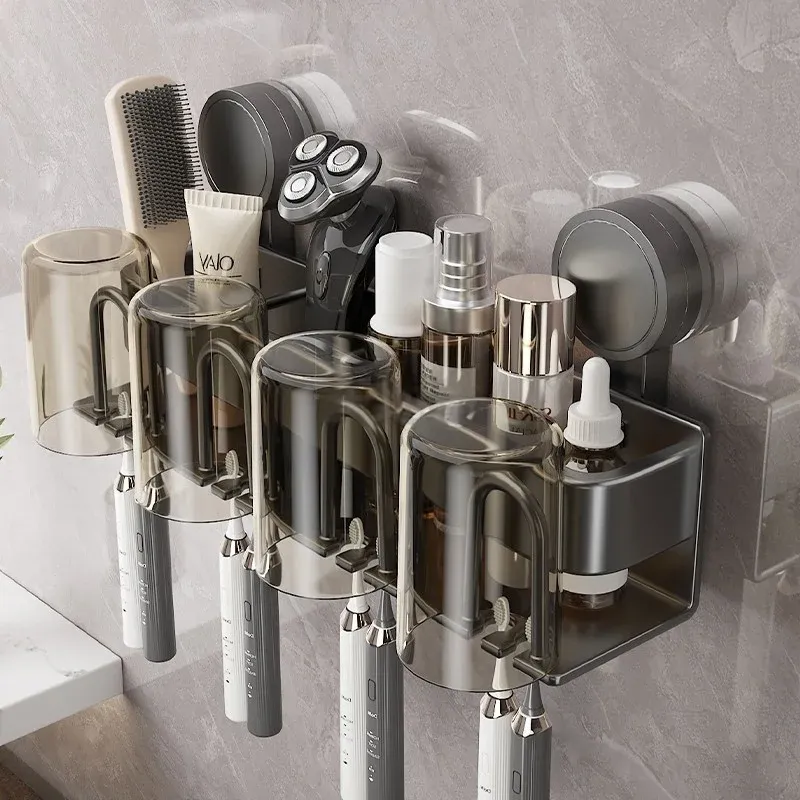 Porte-brosse à dents électrique mural sans perçage, fixation par ventouse, avec gobelet pour salle de bain 3
