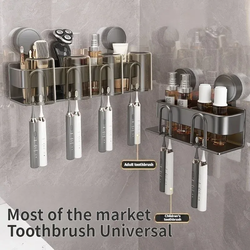 Porte-brosse à dents électrique mural sans perçage, fixation par ventouse, avec gobelet pour salle de bain 4