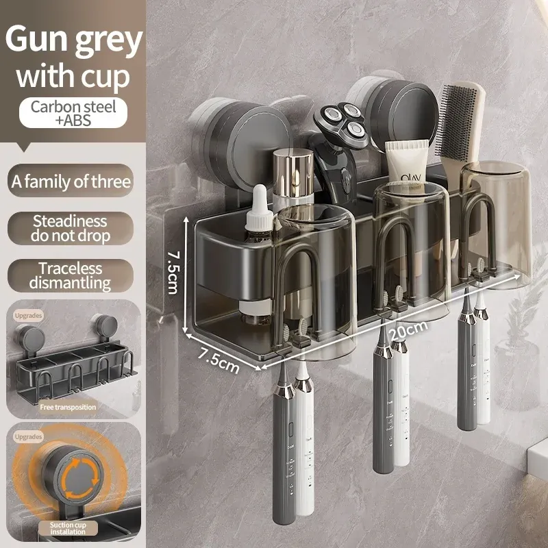 Porte-brosse à dents électrique mural sans perçage, fixation par ventouse, avec gobelet pour salle de bain 8
