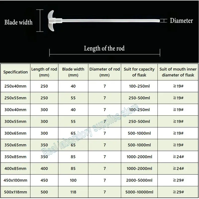 Agitateur à palette pliable en PTFE, 250 à 500 mm, 1 pièce, pour expériences de laboratoire scolaire 5