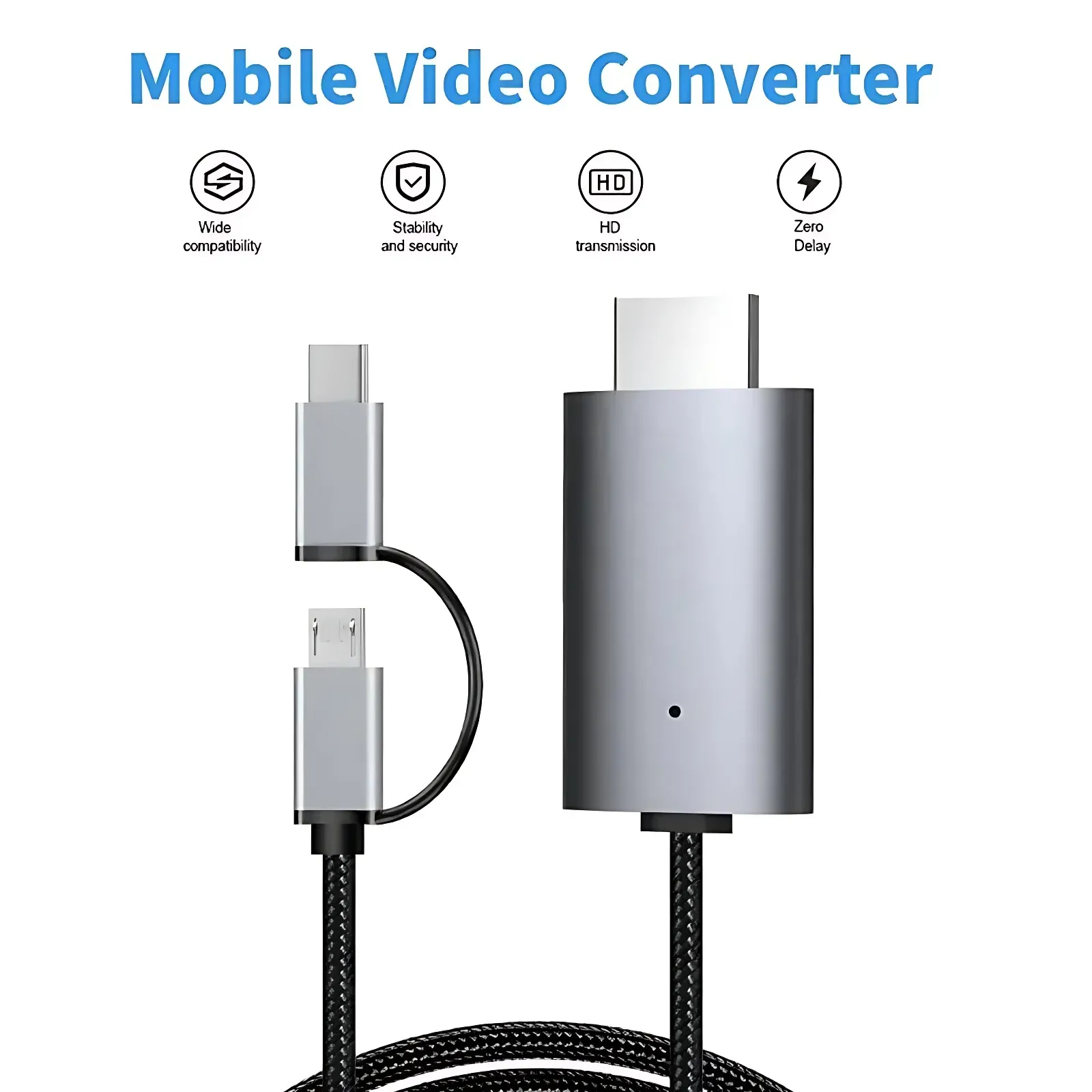 Câble adaptateur Micro USB et USB-C vers HDMI pour streaming HD, compatible miroir d'écran smartphone et tablette vers TV 2