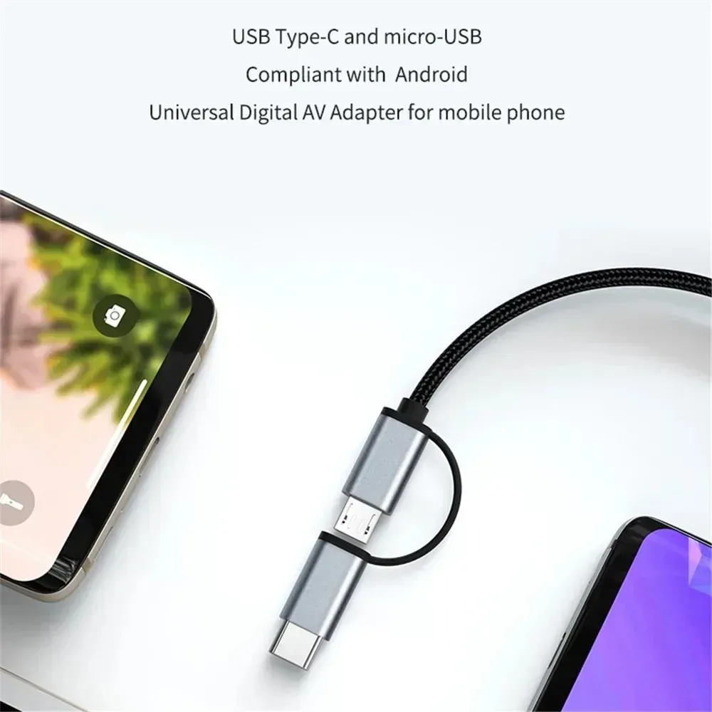 Câble adaptateur Micro USB et USB-C vers HDMI pour streaming HD, compatible miroir d'écran smartphone et tablette vers TV 4