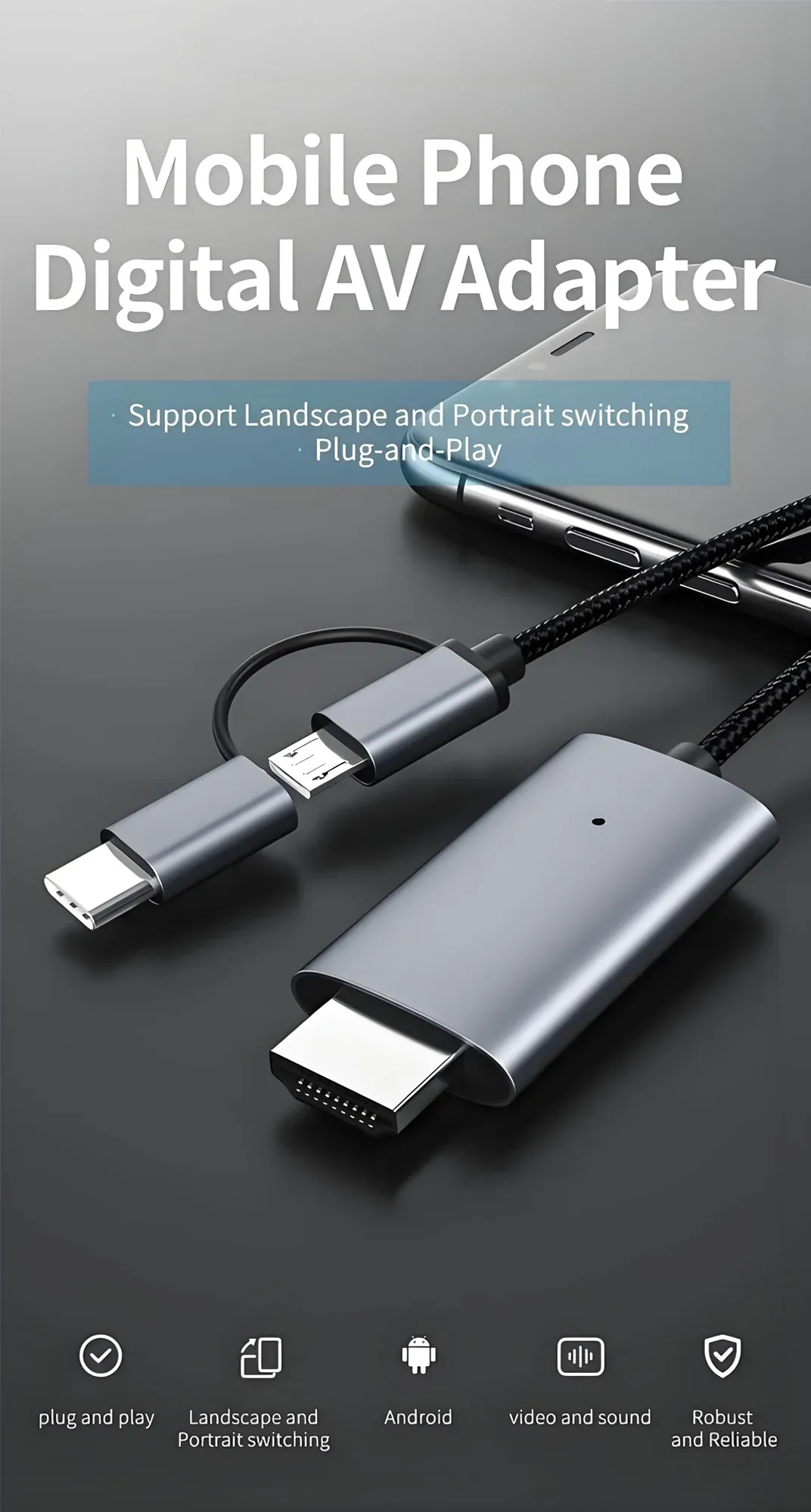 Adaptateur de mise en miroir Micro USB et USB-C vers HDMI