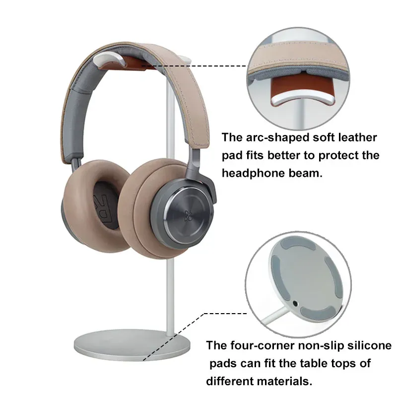 Support de casque incurvé en aluminium, support de casque de jeu en métal robuste avec base solide pour présentoir de bureau et de table 3