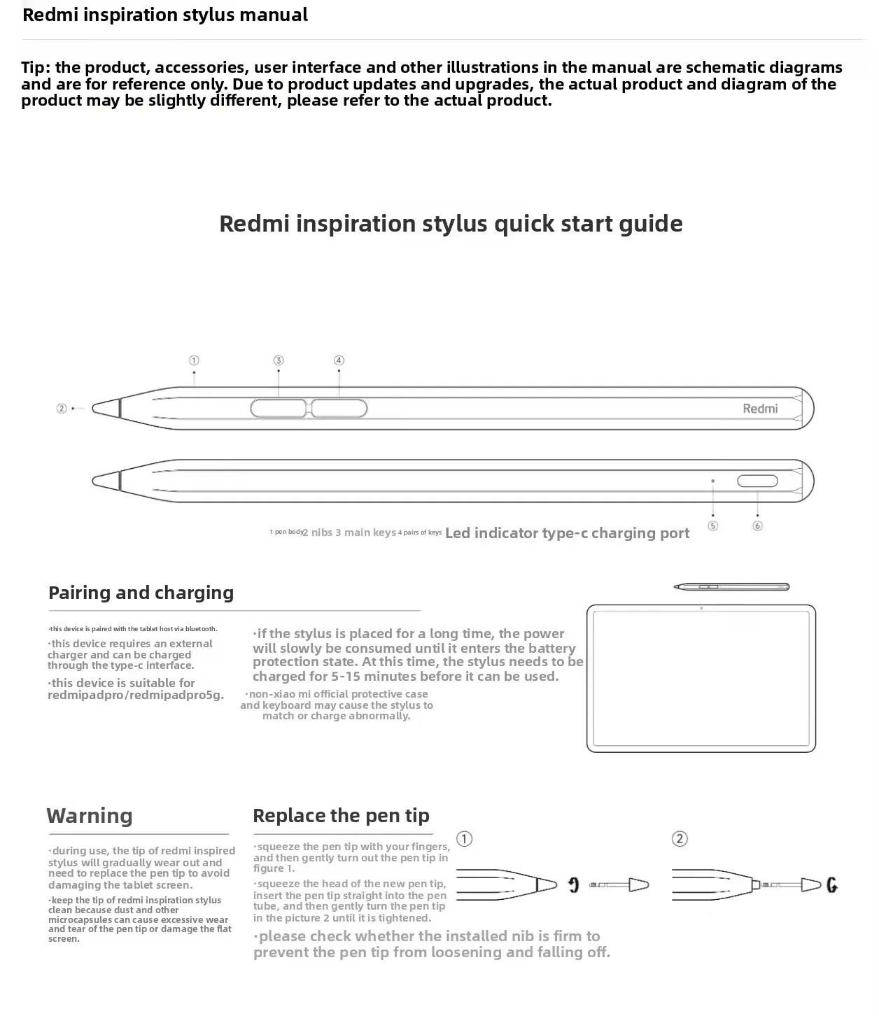 Stylet original Redmi 240 Hz pour dessin et écriture, 4096 niveaux de sensibilité, compatible Redmi Pad Pro et Redmi Pad 2 6