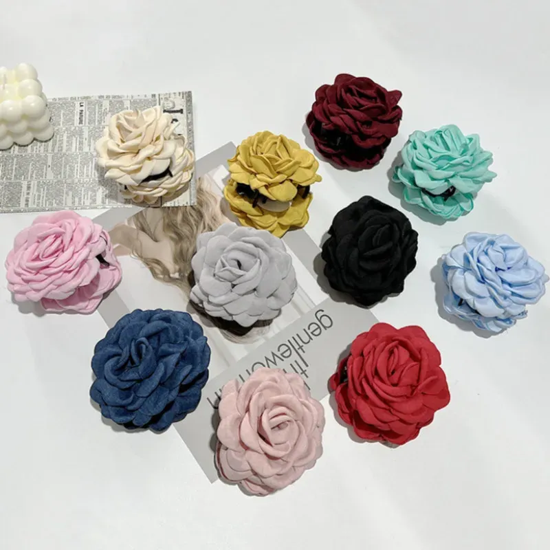 Pinces à cheveux en tissu à fleurs roses pour femmes et filles 3