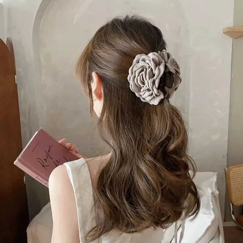 Pinces à cheveux en tissu à fleurs roses pour femmes et filles 5