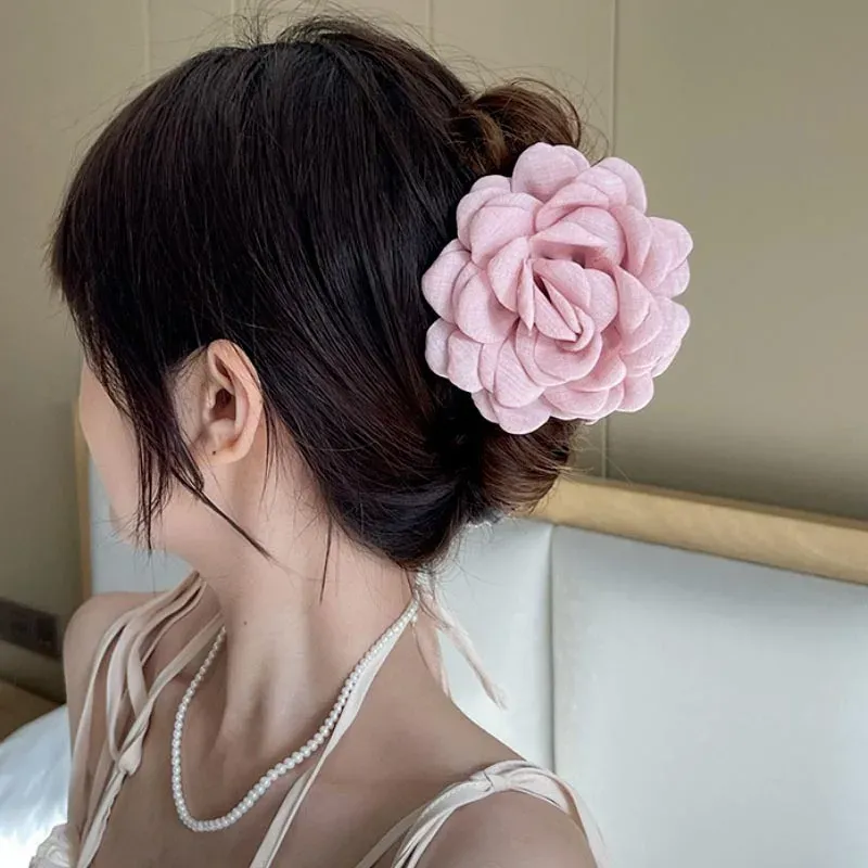 Pinces à cheveux en tissu à fleurs roses pour femmes et filles 6