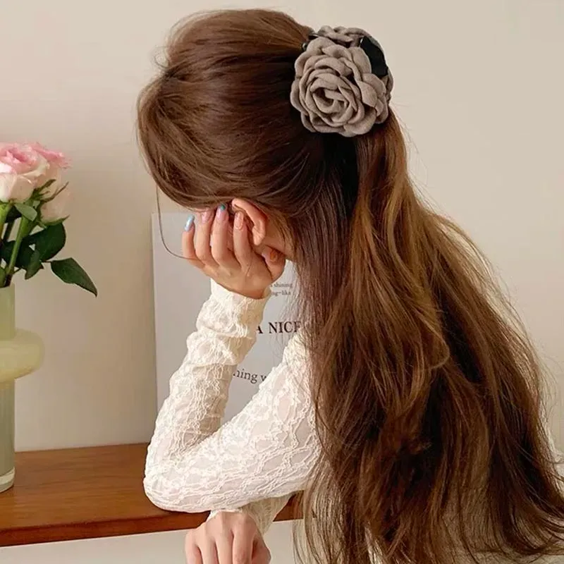 Pinces à cheveux fleur rose, style raffiné