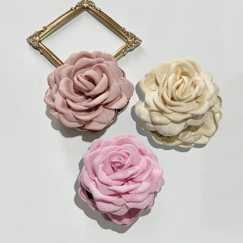 Pinces à cheveux en tissu à fleurs roses pour femmes et filles 10