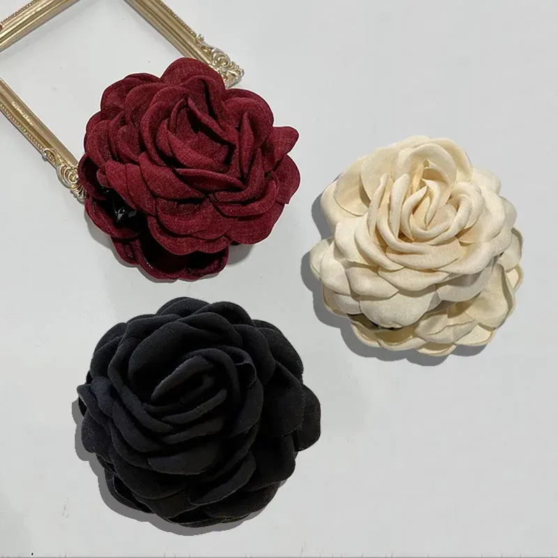 Pinces à cheveux en tissu à fleurs roses pour femmes et filles 11