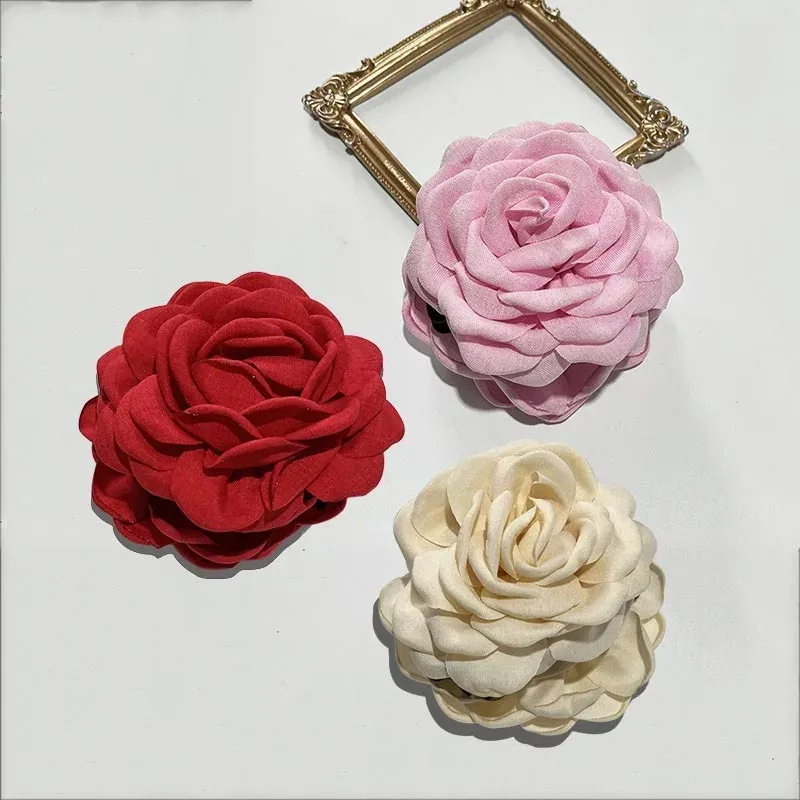 Pinces à cheveux en tissu à fleurs roses pour femmes et filles 14
