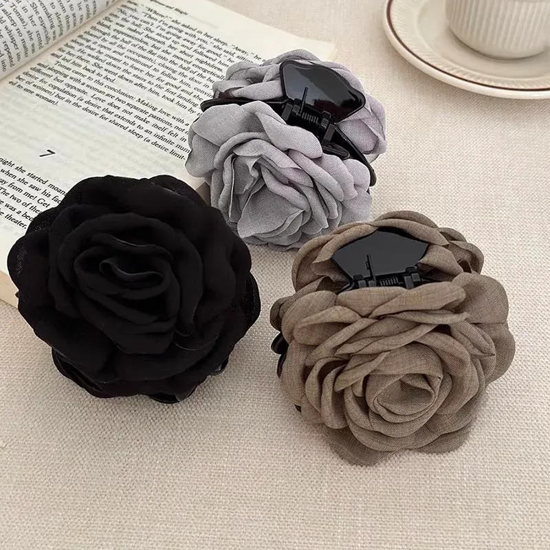 Pinces à cheveux en tissu à fleurs roses pour femmes et filles 7