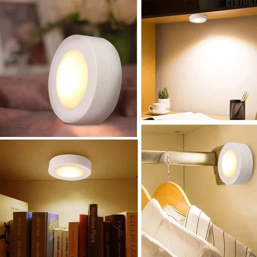 Puck lumineux LED sans fil sous meuble avec télécommande, veilleuse à intensité variable, fonctionnement sur piles, pour placard de cuisine et garde-robe 5