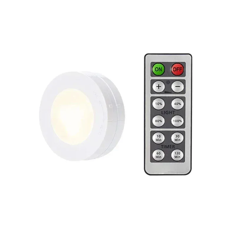 Puck lumineux LED sans fil sous meuble avec télécommande, veilleuse à intensité variable, fonctionnement sur piles, pour placard de cuisine et garde-robe 14