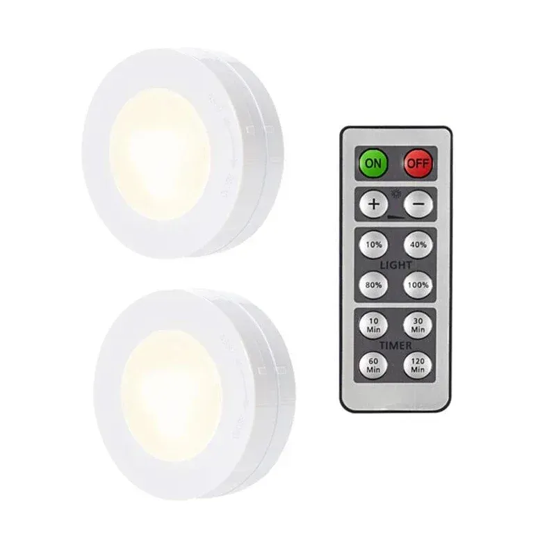 Puck lumineux LED sans fil sous meuble avec télécommande, veilleuse à intensité variable, fonctionnement sur piles, pour placard de cuisine et garde-robe 8