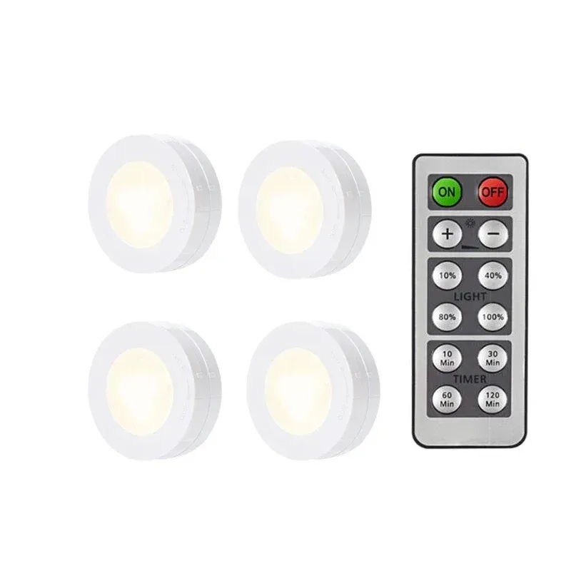 Puck lumineux LED sans fil sous meuble avec télécommande, veilleuse à intensité variable, fonctionnement sur piles, pour placard de cuisine et garde-robe 10
