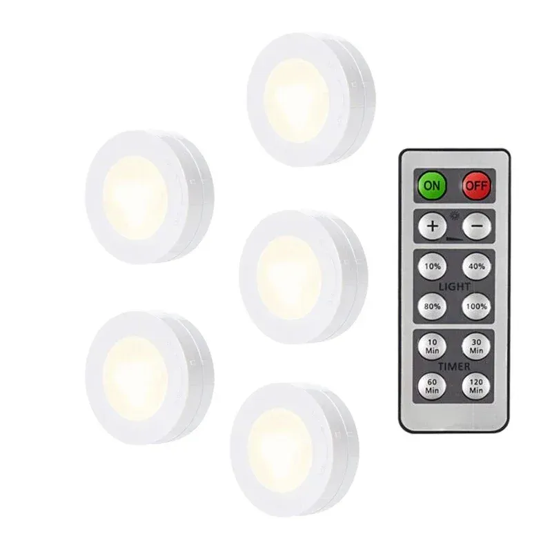 Puck lumineux LED sans fil sous meuble avec télécommande, veilleuse à intensité variable, fonctionnement sur piles, pour placard de cuisine et garde-robe 9