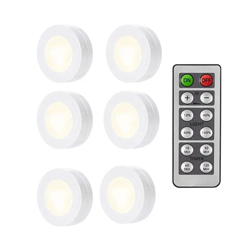 Puck lumineux LED sans fil sous meuble avec télécommande, veilleuse à intensité variable, fonctionnement sur piles, pour placard de cuisine et garde-robe 11