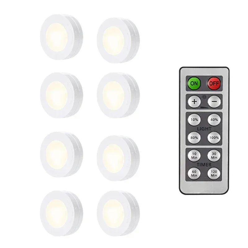 Puck lumineux LED sans fil sous meuble avec télécommande, veilleuse à intensité variable, fonctionnement sur piles, pour placard de cuisine et garde-robe 12