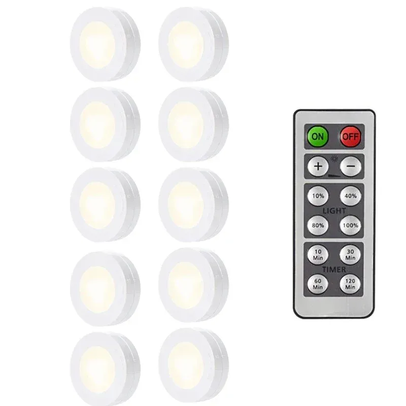 Puck lumineux LED sans fil sous meuble avec télécommande, veilleuse à intensité variable, fonctionnement sur piles, pour placard de cuisine et garde-robe 13