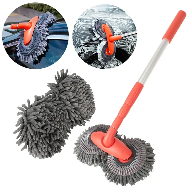 Vadrouille de lavage pour voiture en mousse à double tête et manche télescopique 3 sections