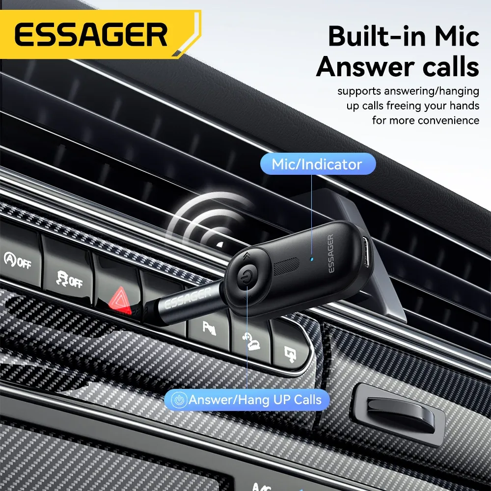 Essager Récepteur Bluetooth 5.3 avec prise audio AUX 3,5 mm pour voiture, haut-parleurs, casque, tablette et ordinateur portable 4