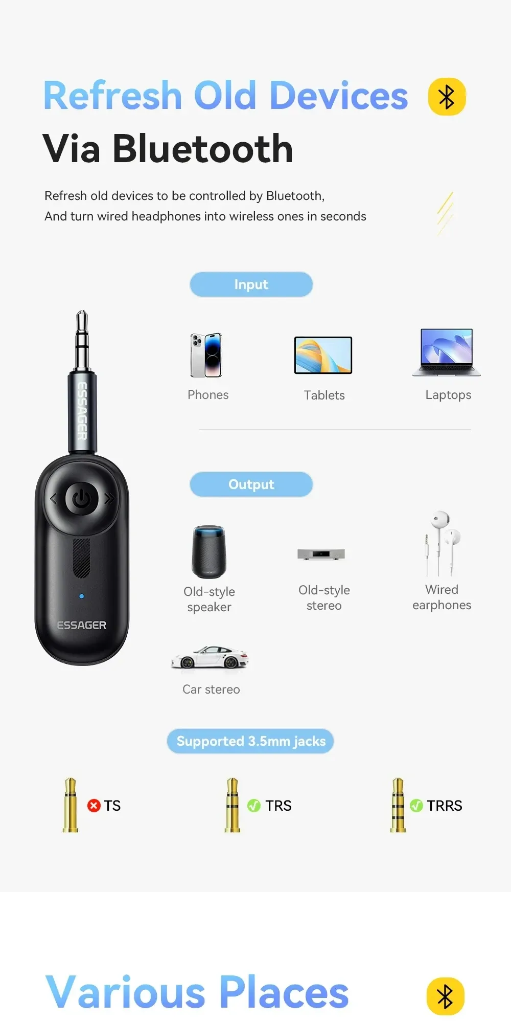 Adaptateur Bluetooth Essager, mise en valeur du produit