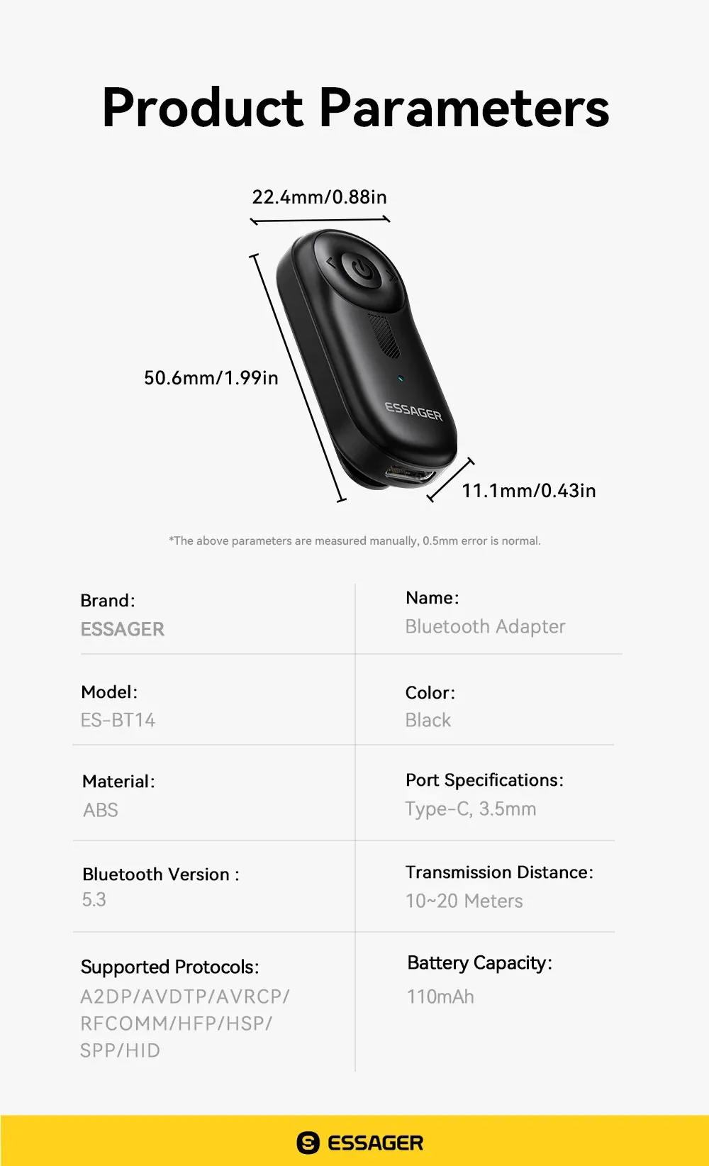 Adaptateur Bluetooth Essager, vue finale
