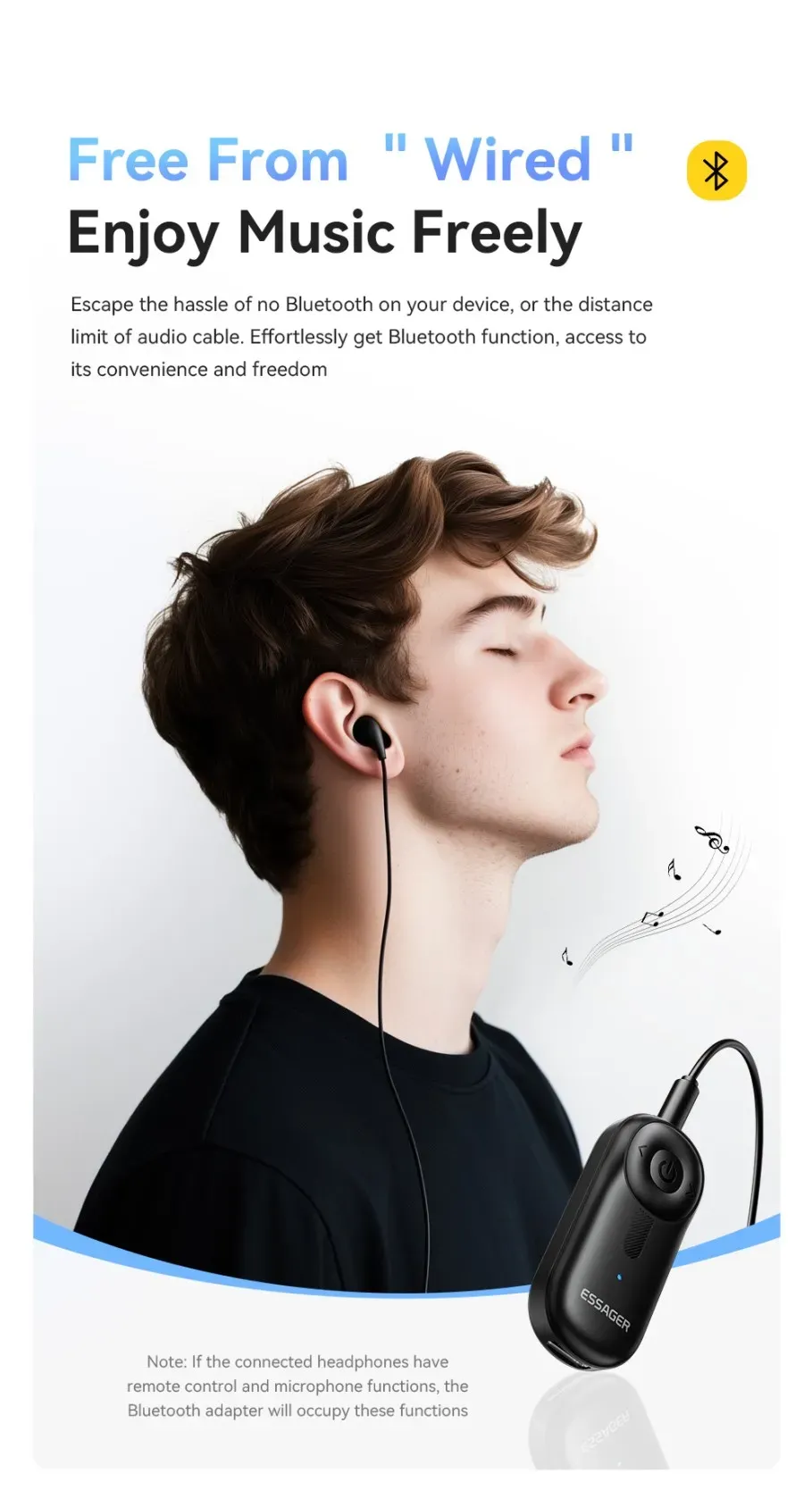 Adaptateur Bluetooth Essager, connectique et finitions