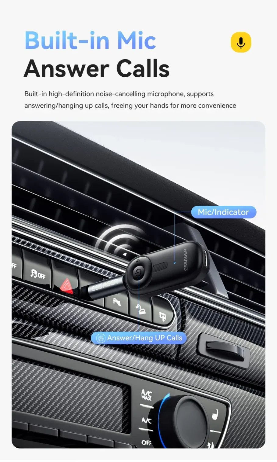 Adaptateur Bluetooth Essager, gros plan