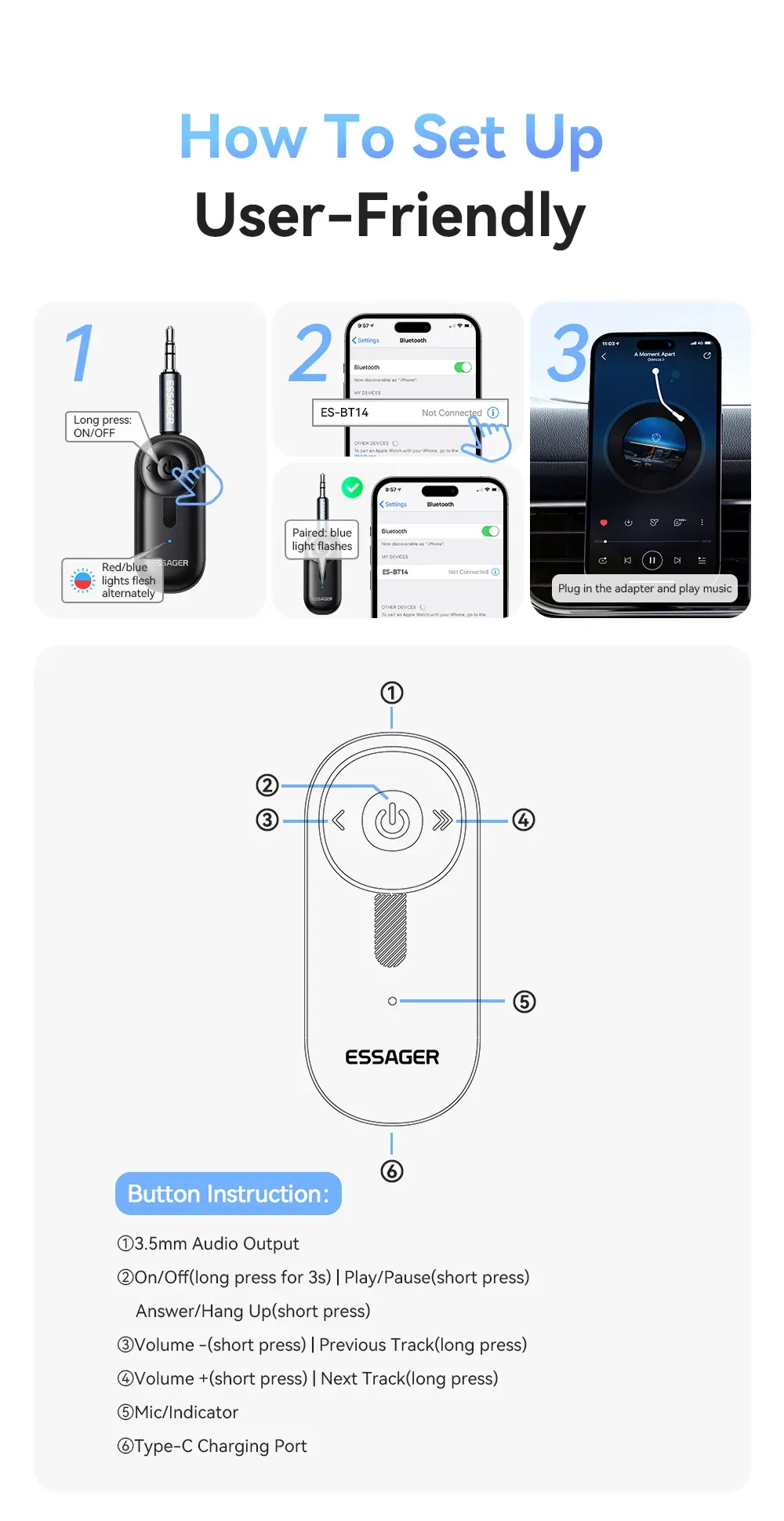 Adaptateur Bluetooth Essager, ambiance et usage