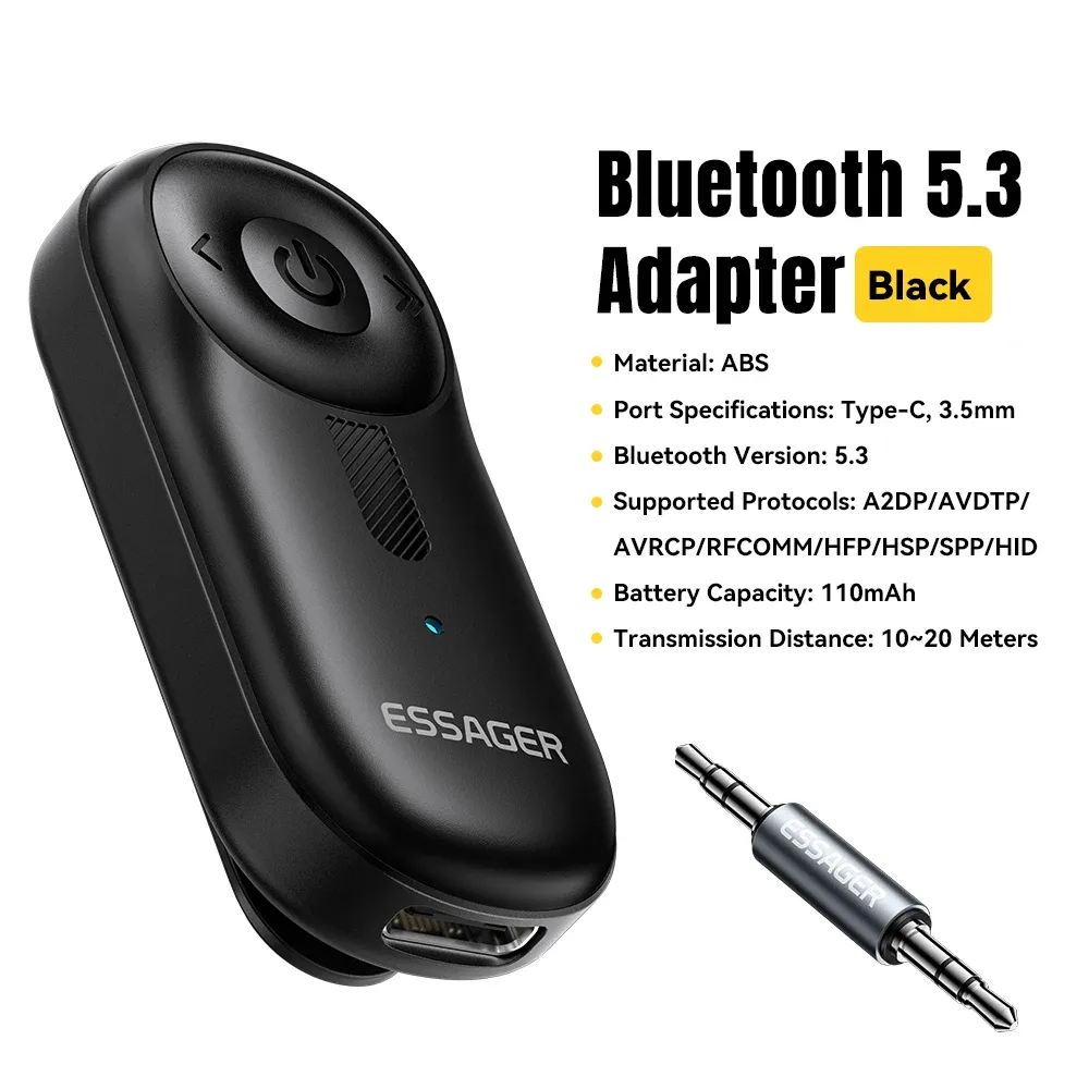 Essager Récepteur Bluetooth 5.3 avec prise audio AUX 3,5 mm pour voiture, haut-parleurs, casque, tablette et ordinateur portable 7